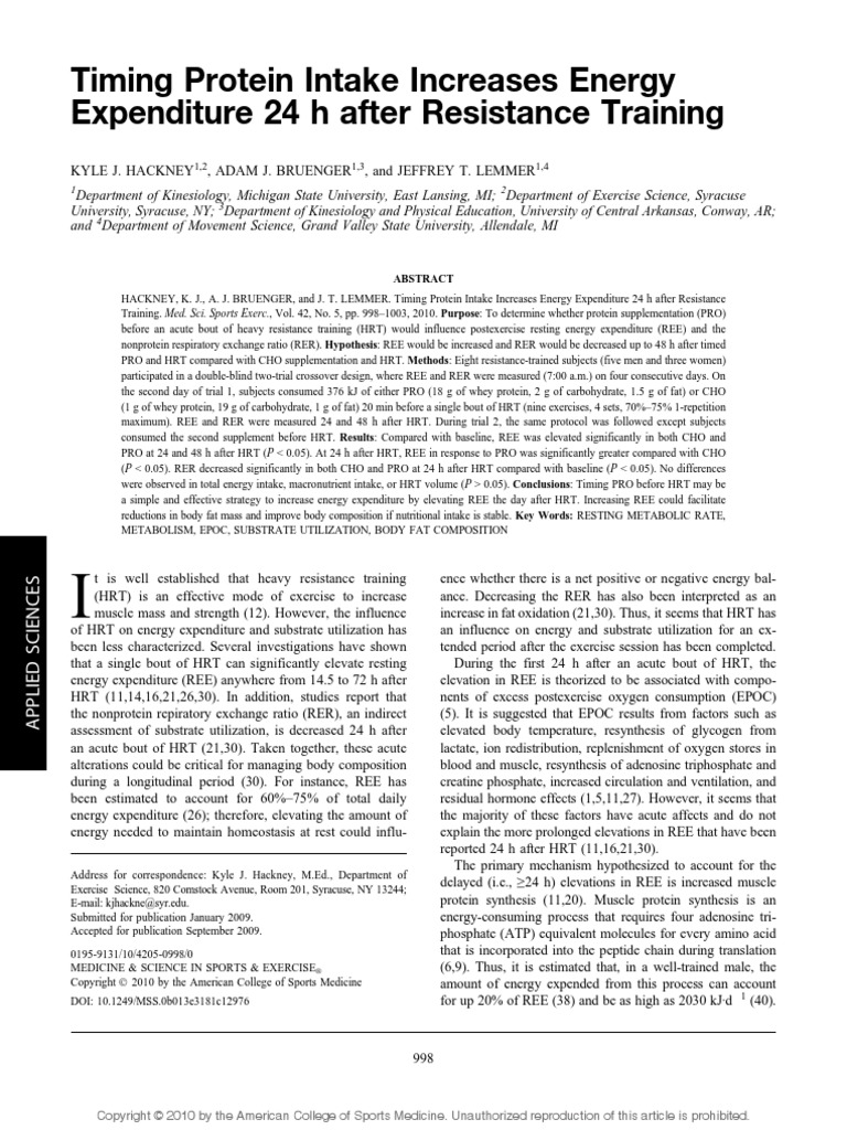 Timing Protein Intake Increases Energy Expenditure 24 H After