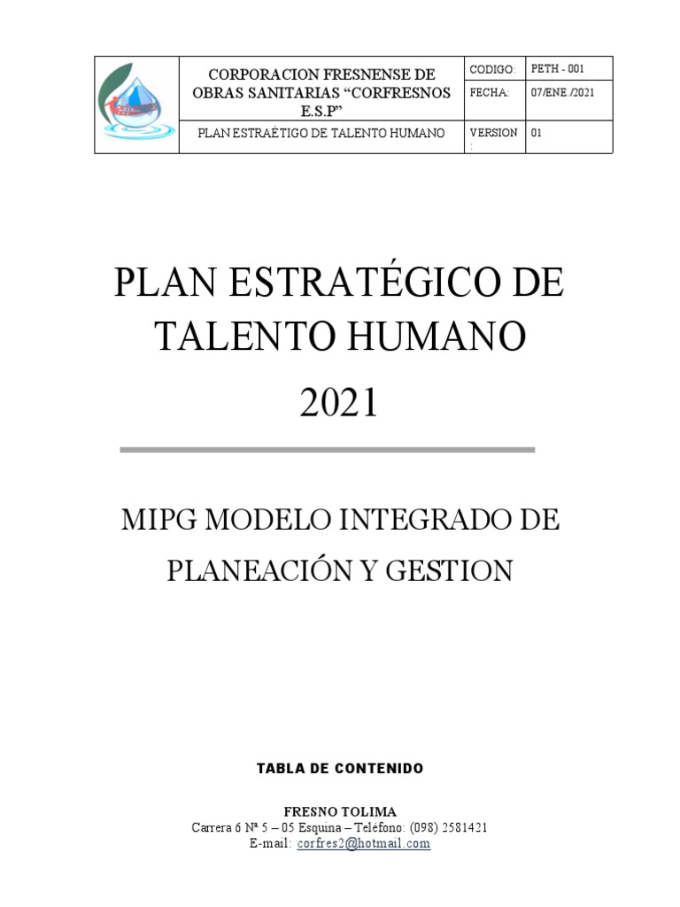 Plan Estrategico de Talento Humano | PDF | Planificación estratégica ...