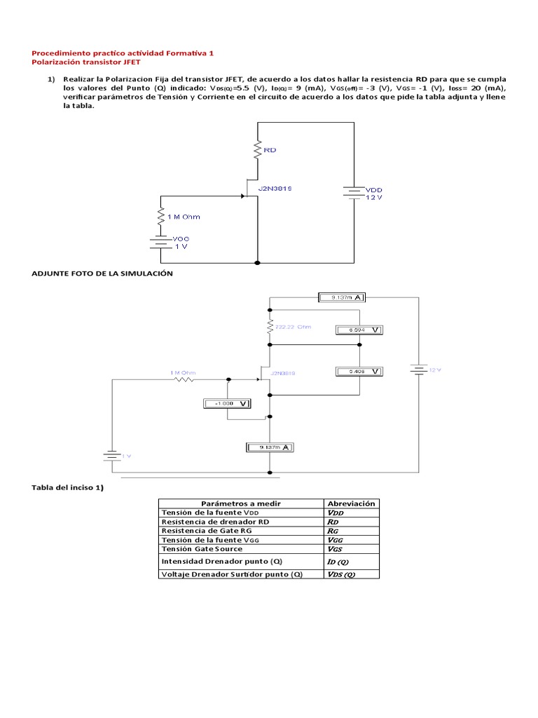 Laboratorio 9 Polarizacion Transistor JFET PDF Transistor