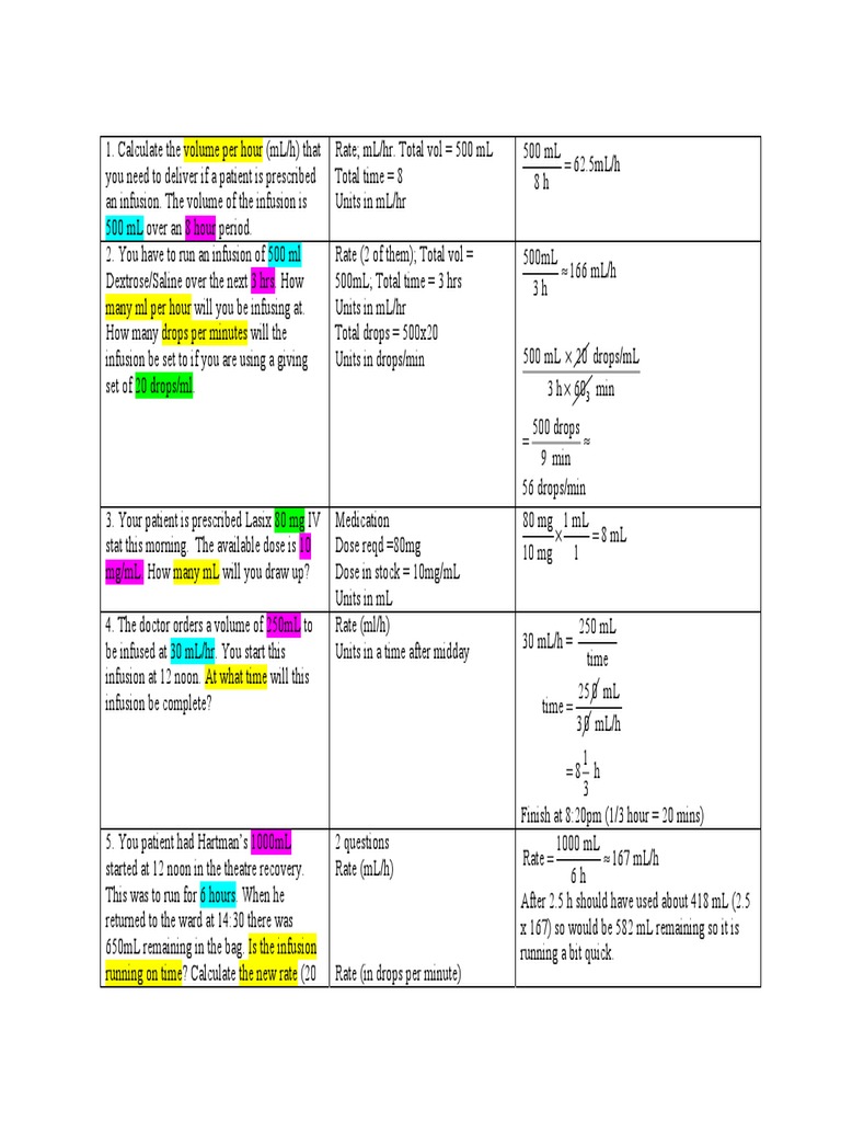 IV Infusion Rate and Drug Calculation Guide | PDF | Intravenous Therapy ...