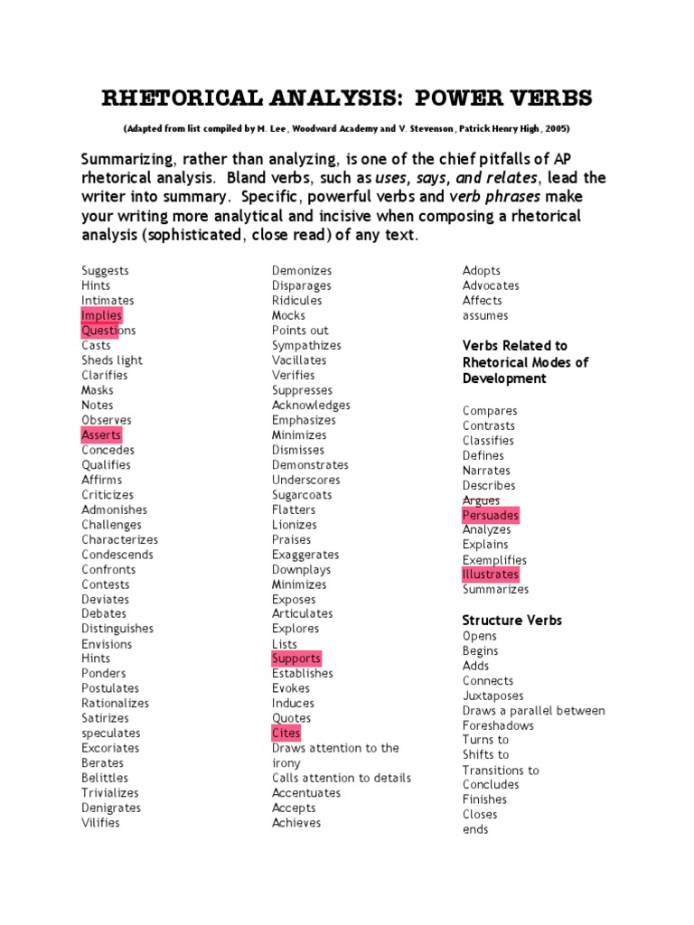 Rhetorical Analysis: Power Verbs | PDF | Science | Science And Technology