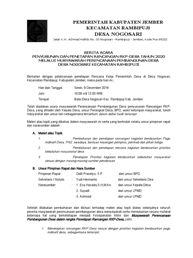 BA. Penetapan RKPDesa | PDF