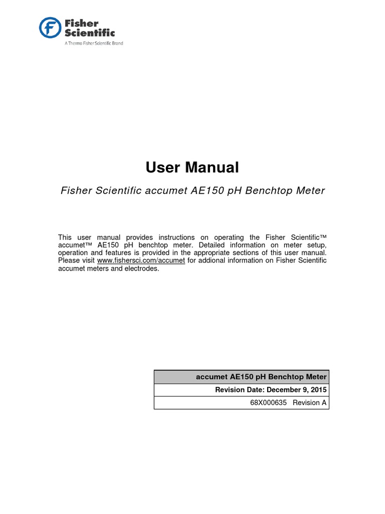 User Manual Fisher Scientific Accumet AE150 PH Benchtop Meter PDF