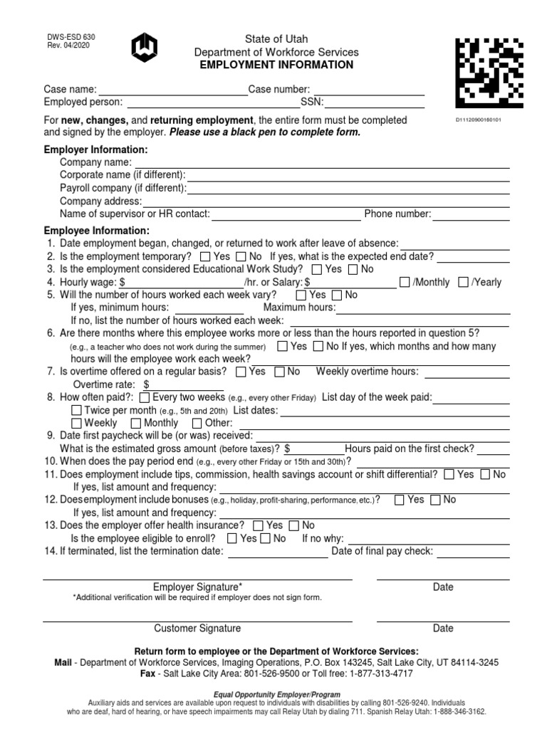 Employment Information: State of Utah Department of Workforce Services ...