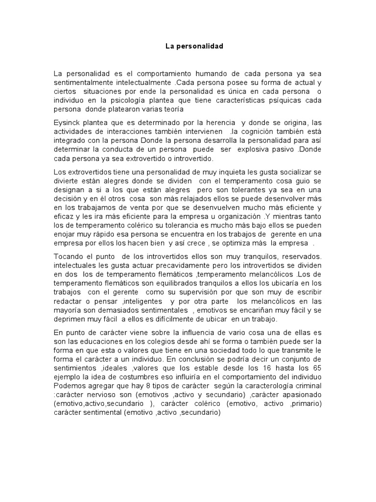 Tipos de Personalidad y Comportamiento | PDF | Temperamento | Carné de ...