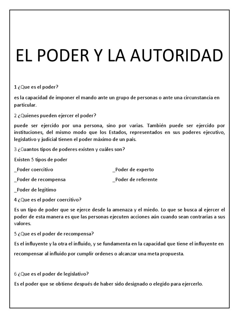 Diferencias entre Poder y Autoridad | PDF | La naturaleza humana ...