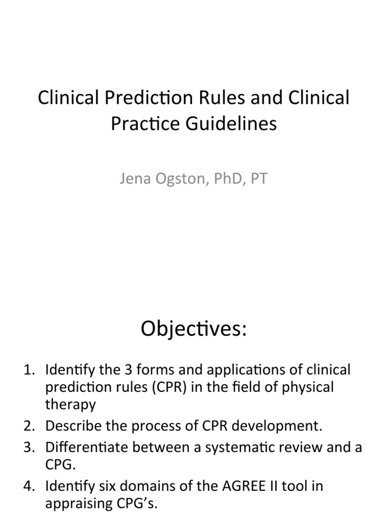 Clinical Prediction Rules in Physical Therapy | PDF | Evidence