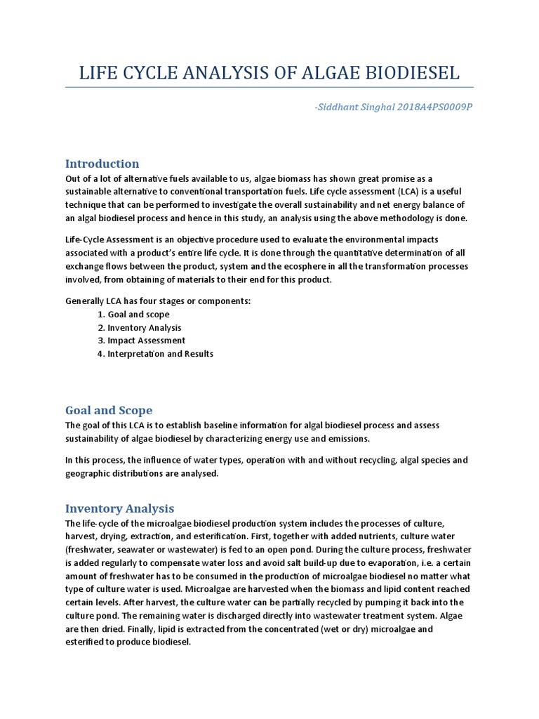 Algae Biodiesel Life Cycle Analysis | PDF | Algae Fuel | Life Cycle ...