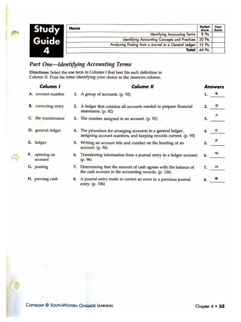 Study Guide: Part One-Identifying Accounting Terms | PDF | Debits 
