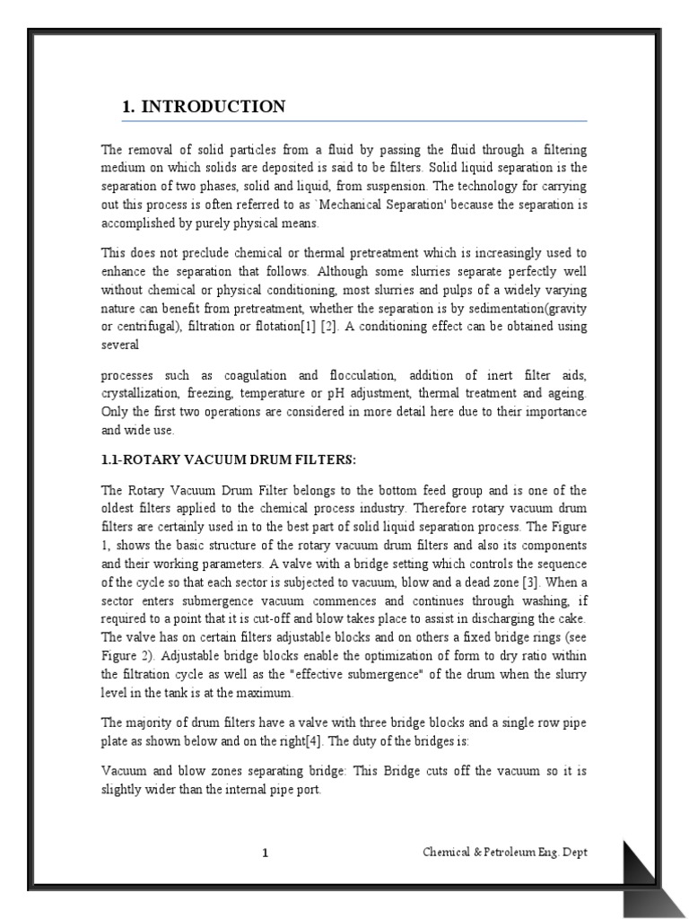 Rotary Vacuum Drum Filters Design, Operating Principles, Cake