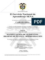 Carlos Ossa: Manipulación de Alimentos - Higiene de Planta - Refrigeración