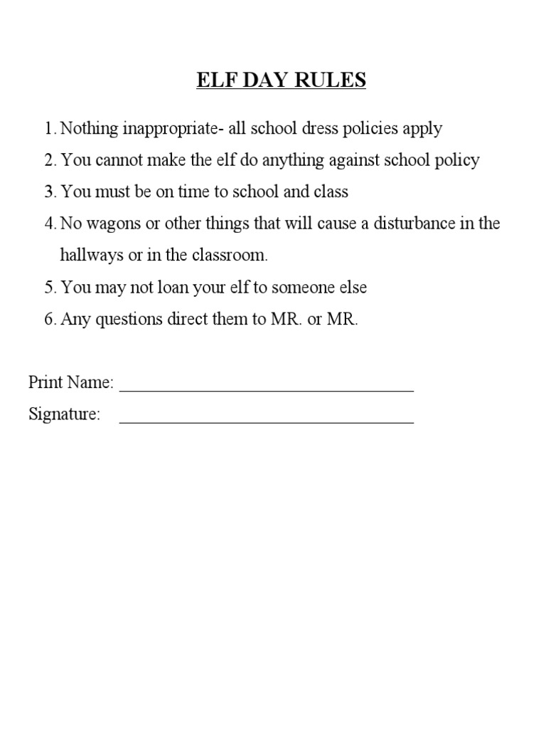 Guidelines for Participating in Elf Day at School Ensuring Student