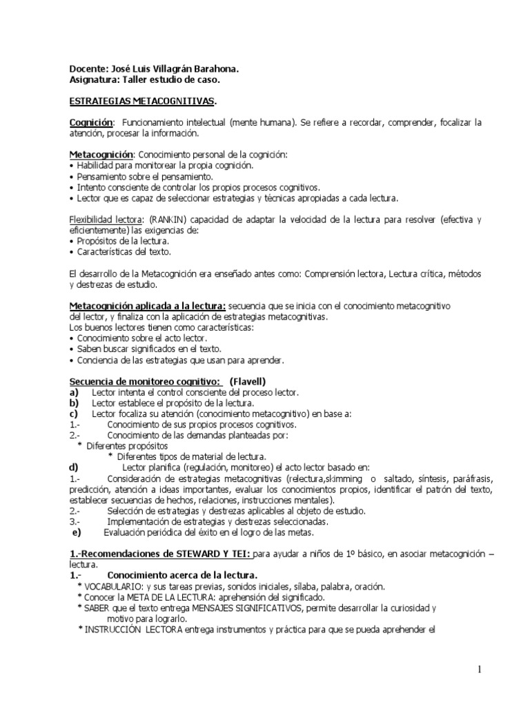 Estrategias Metacognitivas para Lectura Infantil | PDF | Teoria de la ...