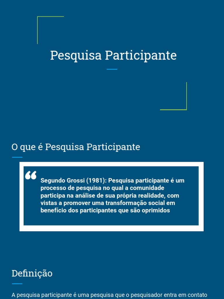 Pesquisa Participante: Definições e Modelos | PDF | Ciências Sociais ...