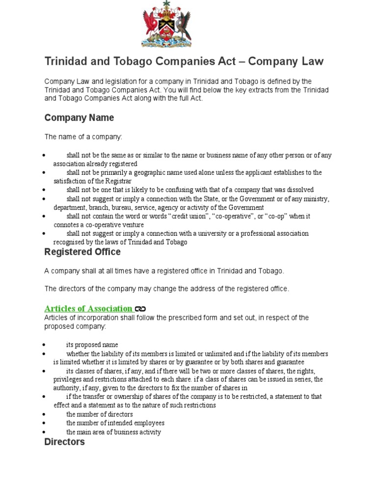 Trinidad and Tobago Companies Act PDF Common Law Justice