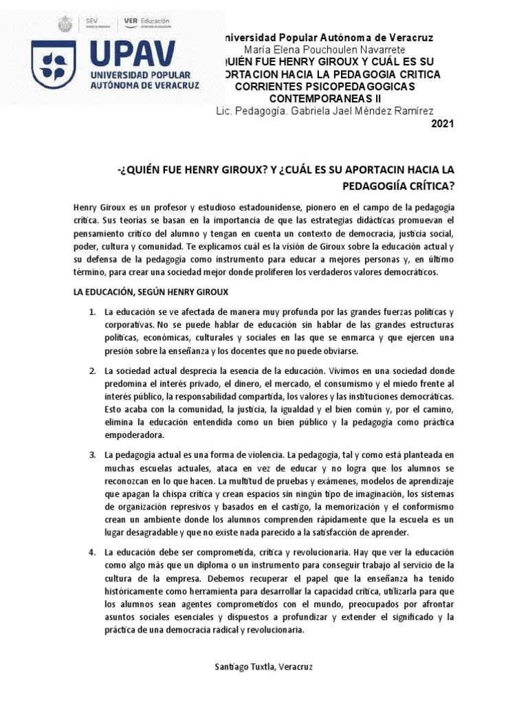 5 Quién Fue Henry Giroux y Cuál Es Su Aportacion Hacia La Pedagogia