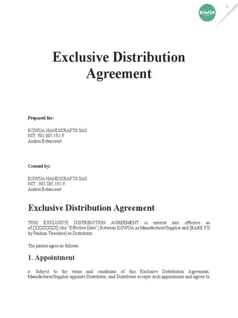 Exclusive Distribution Agreement PDF Justice Crime & Violence