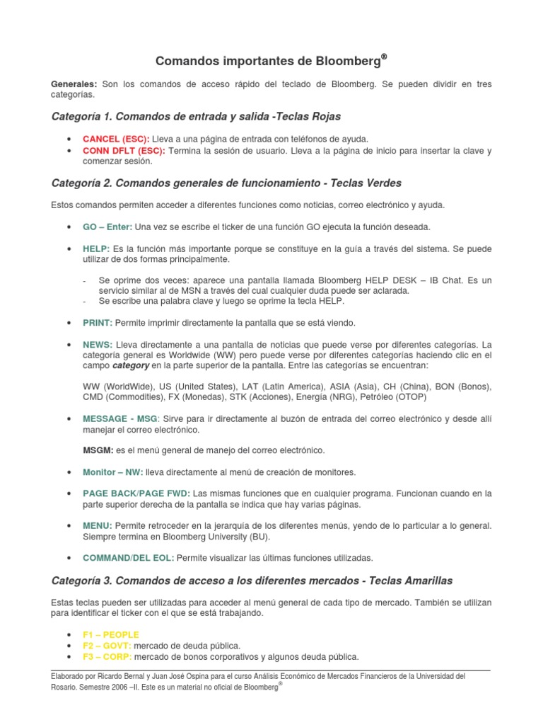 Comandos Esenciales de Bloomberg | PDF | Mercados financieros | Informática