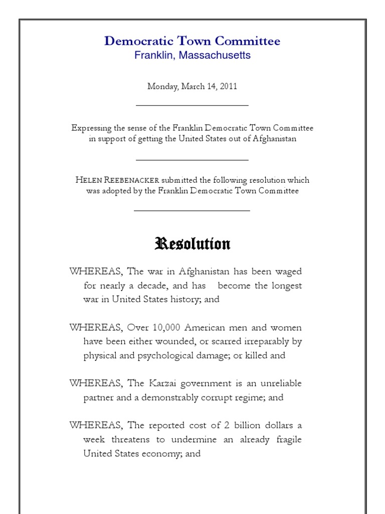 Resolution Afghanistan | PDF | Afghanistan | The United States