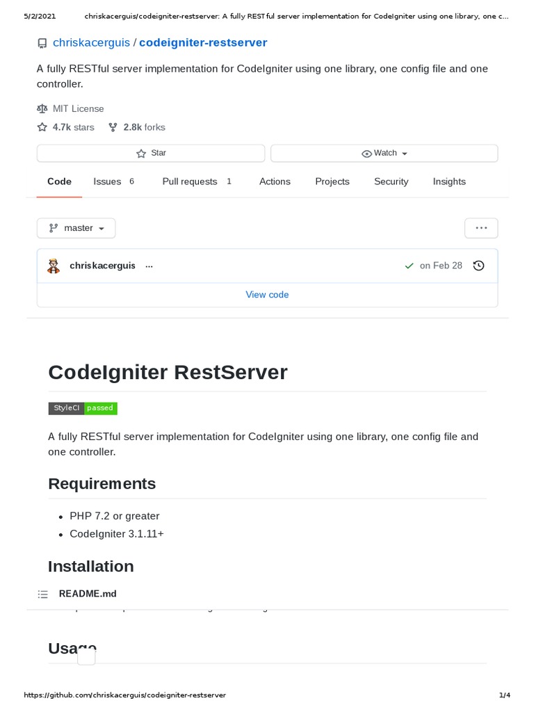 Chriskacerguis - Codeigniter-Restserver - A Fully RESTful Server ...
