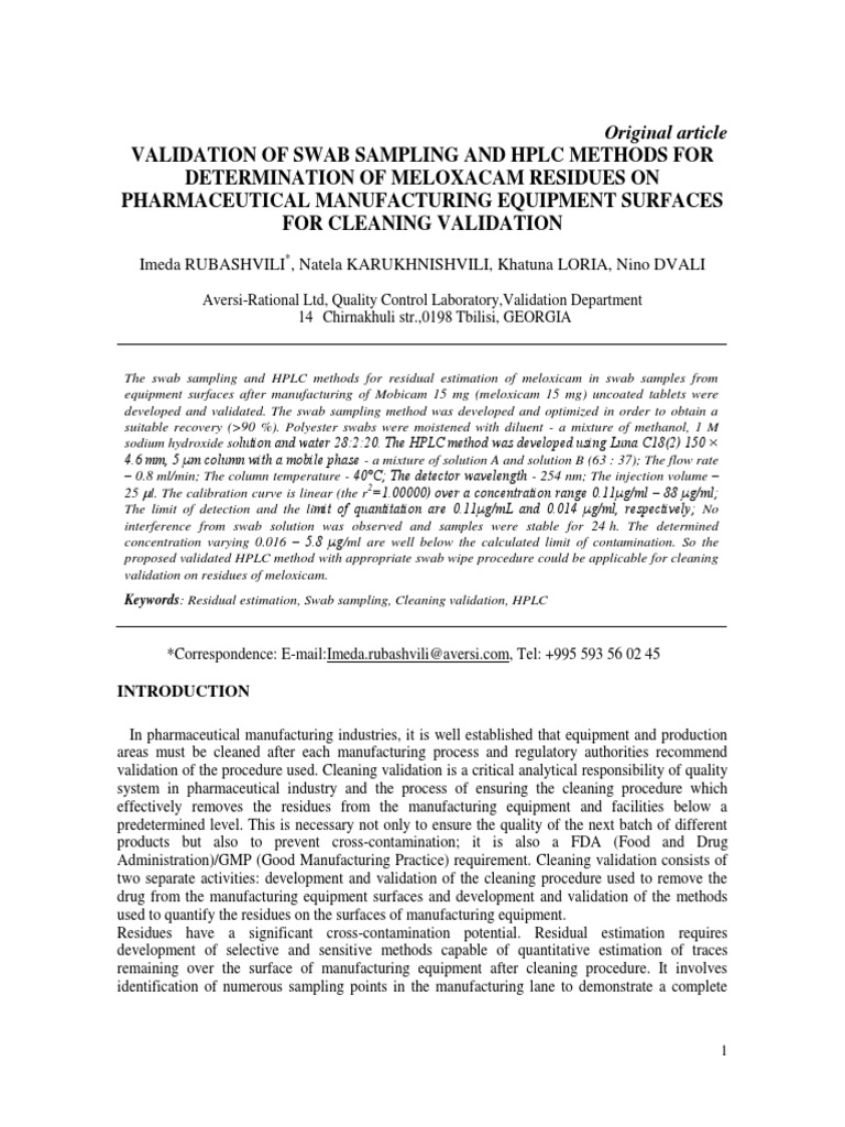 Cleaning Method Swab Validation | PDF | Detection Limit | Nonsteroidal ...