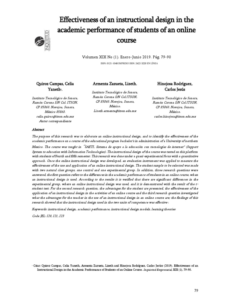 Online Instructional Design Impact on Students | PDF | Instructional ...
