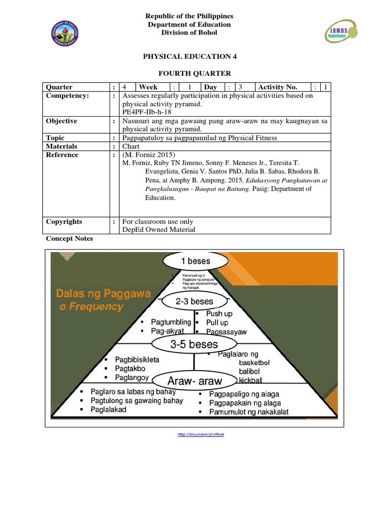 Grade 4 Physical Activity Pyramid Guide | PDF | Career & Growth | Wellness
