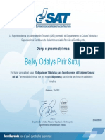 Certificate For Belky Odalys Pirir Sutuj For "Obligaciones Tributarias Pa... "