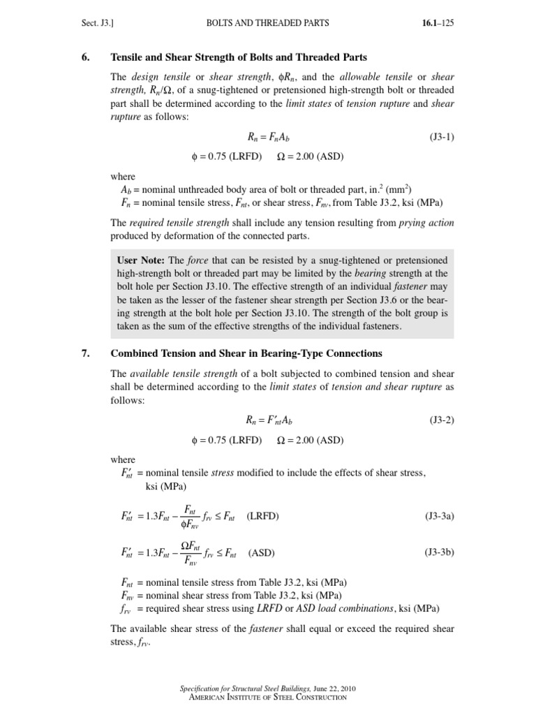 Bolt Shear SF - AISC360-2010 | PDF | Screw | Strength Of Materials