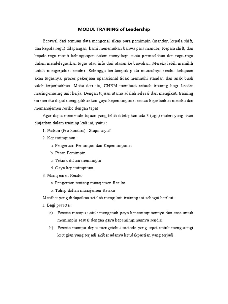Modul Training Kepemimpinan Karyawan | PDF