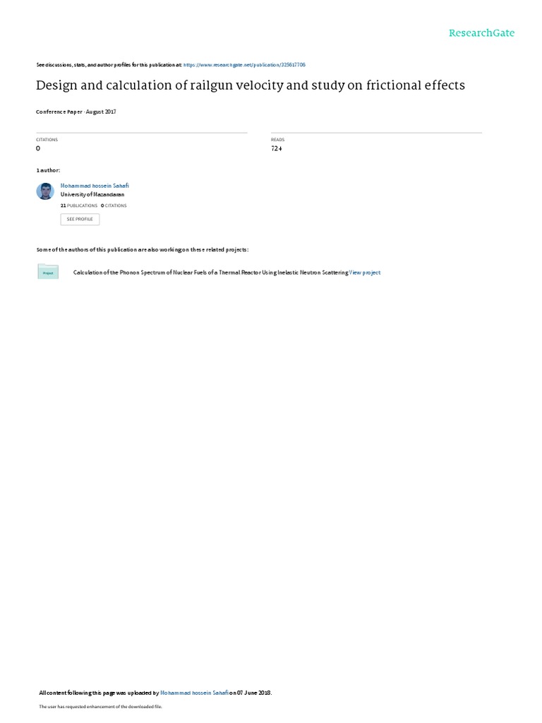 Design and Calculation of Railgun Velocity and Study On Frictional Effects PDF Radar