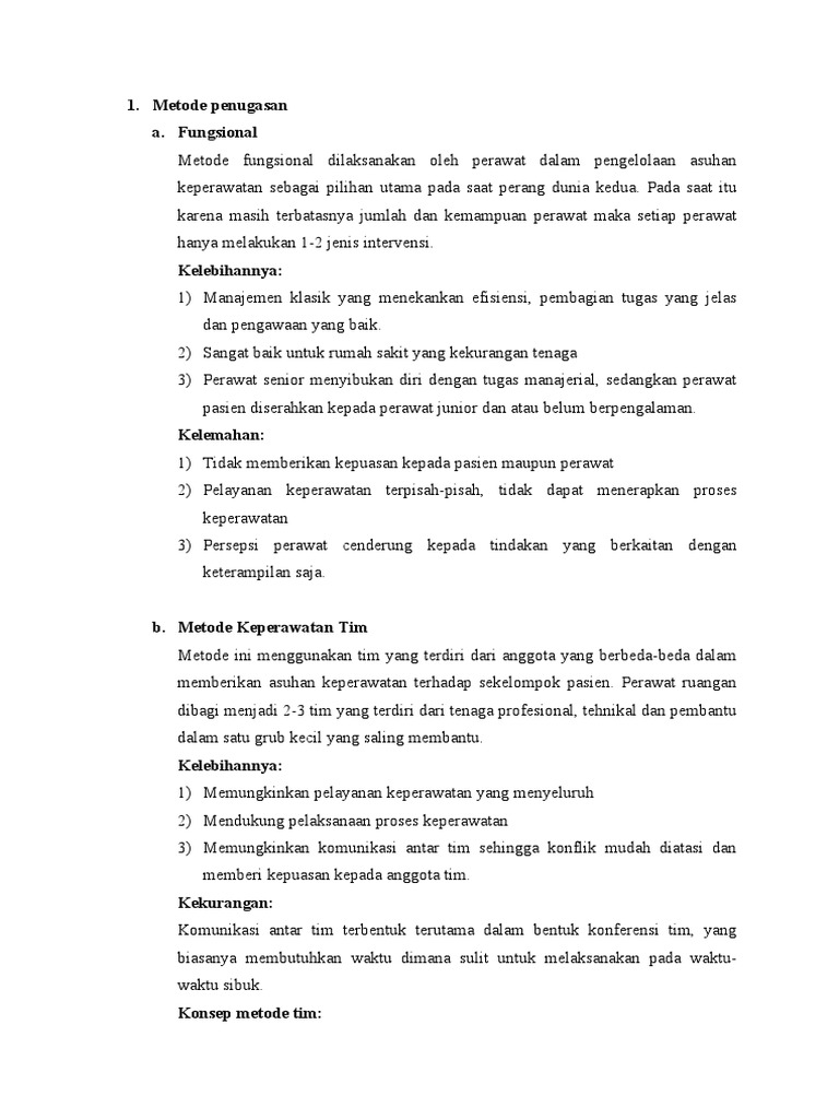 1. Metode Penugasan Keperawatan: Fungsional, Tim, Primer, Kasus, dan ...