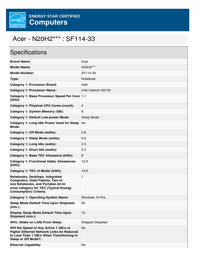 Acer - N20H2 - SF114 33 2021 05 27 | PDF