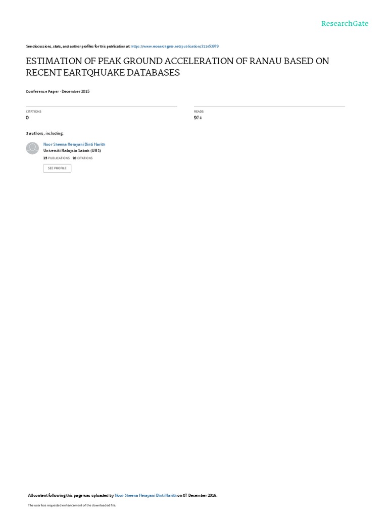 Ranau Peak Ground Acceleration Study | PDF | Earthquakes | Moment ...
