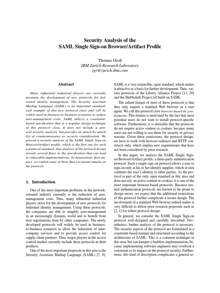 SAML Single Sign-on Security Analysis | PDF | Computers