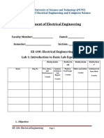 Department of Electrical Engineering: EE-100: Electrical Engineering Lab 1: Introduction To Basic Lab Equipment
