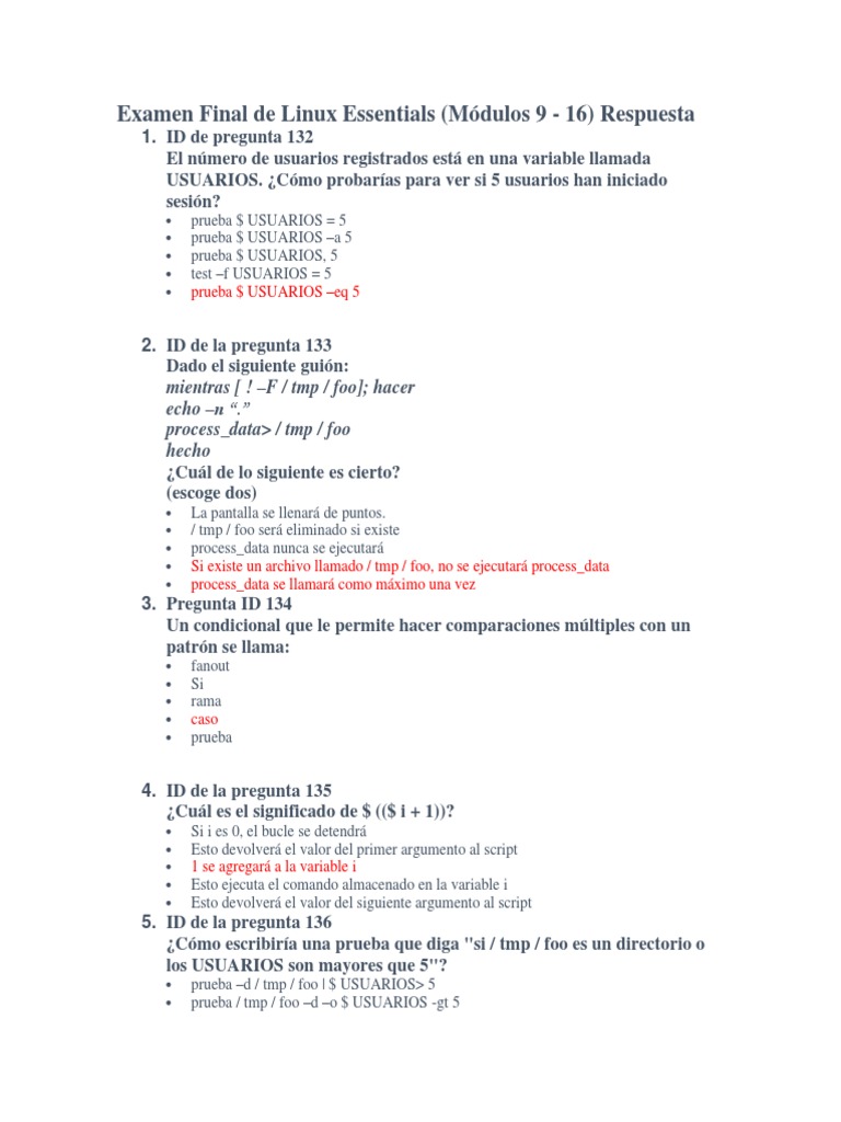 Examen Final de Linux Essentials 9 | PDF | Usuario (informática ...