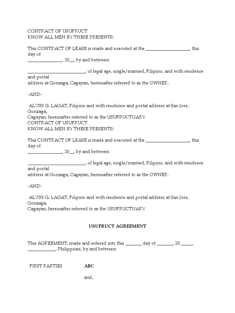 Usufruct Template | PDF | Property | Urban