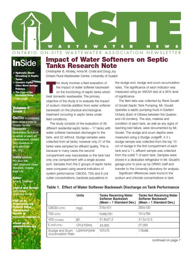 Inside Impact of Water Softeners On Septic Tanks Research Note PDF Septic Tank Sewage