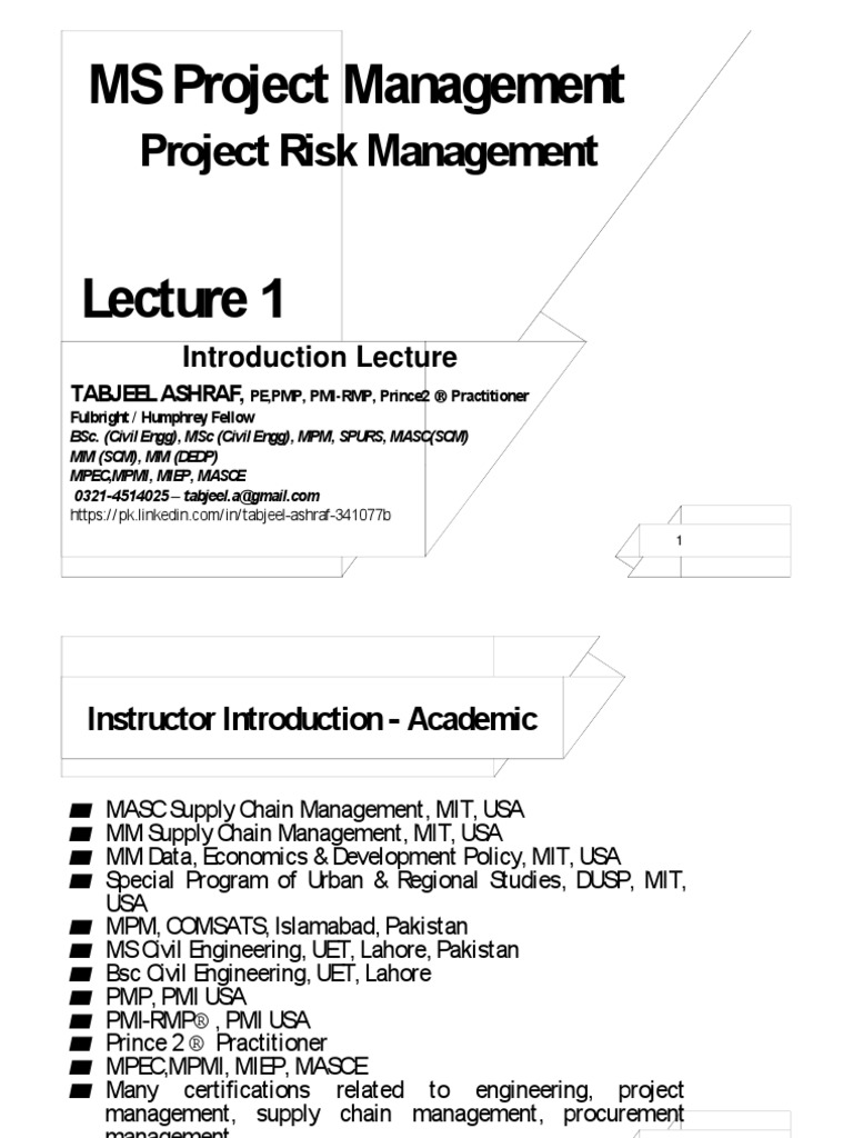 Project Risk Management Lecture 1 (Printables) | PDF | Risk | Uncertainty