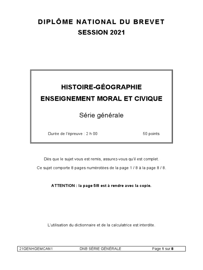 Sujet Brevet Blanc 2023 Histoire Géographie Dnb21 Hgemc An | PDF | France | Première guerre mondiale
