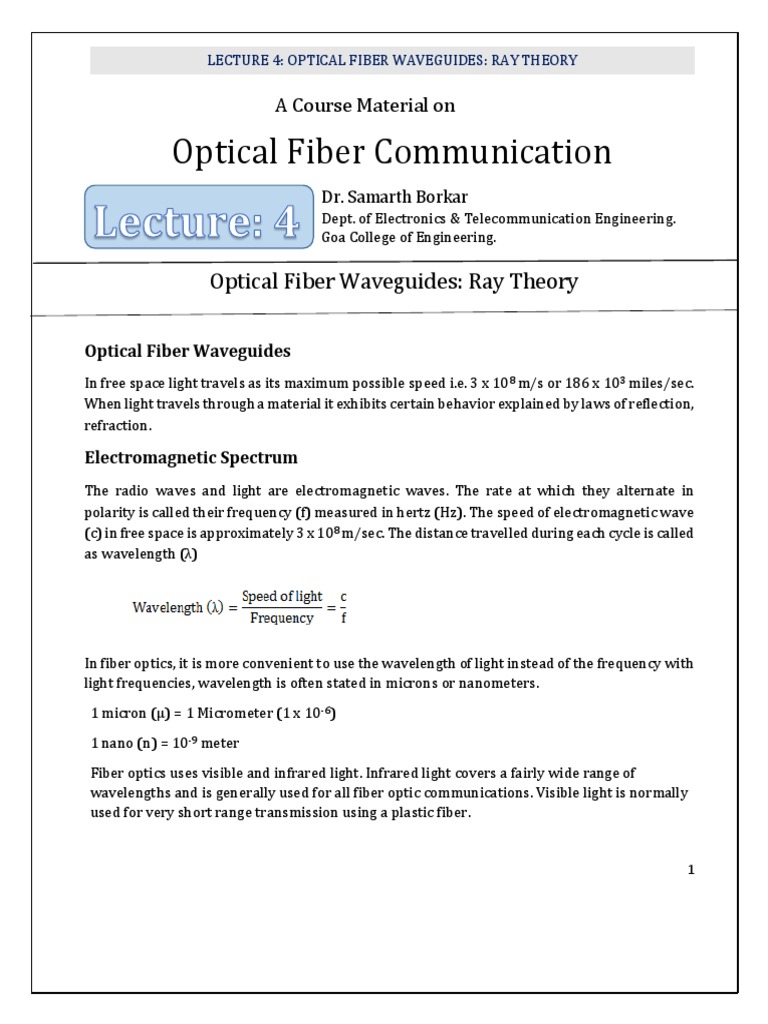 Lecture 4 - Optical Fiber Waveguides Ray Theory Part - 1 | PDF ...