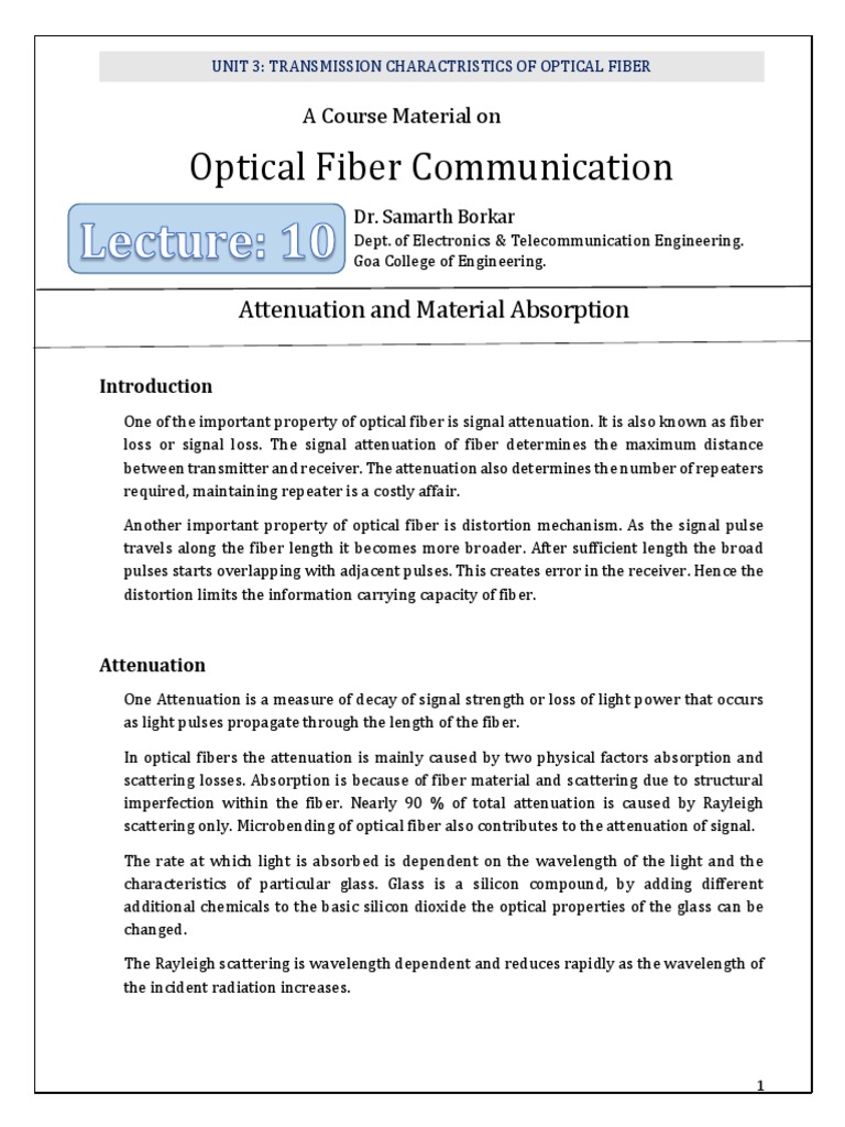 Optical Fiber Attenuation Overview | PDF | Attenuation | Optical Fiber