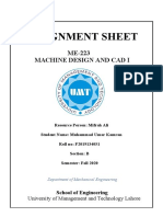 Assignment Sheet: ME-223 Machine Design and Cad I