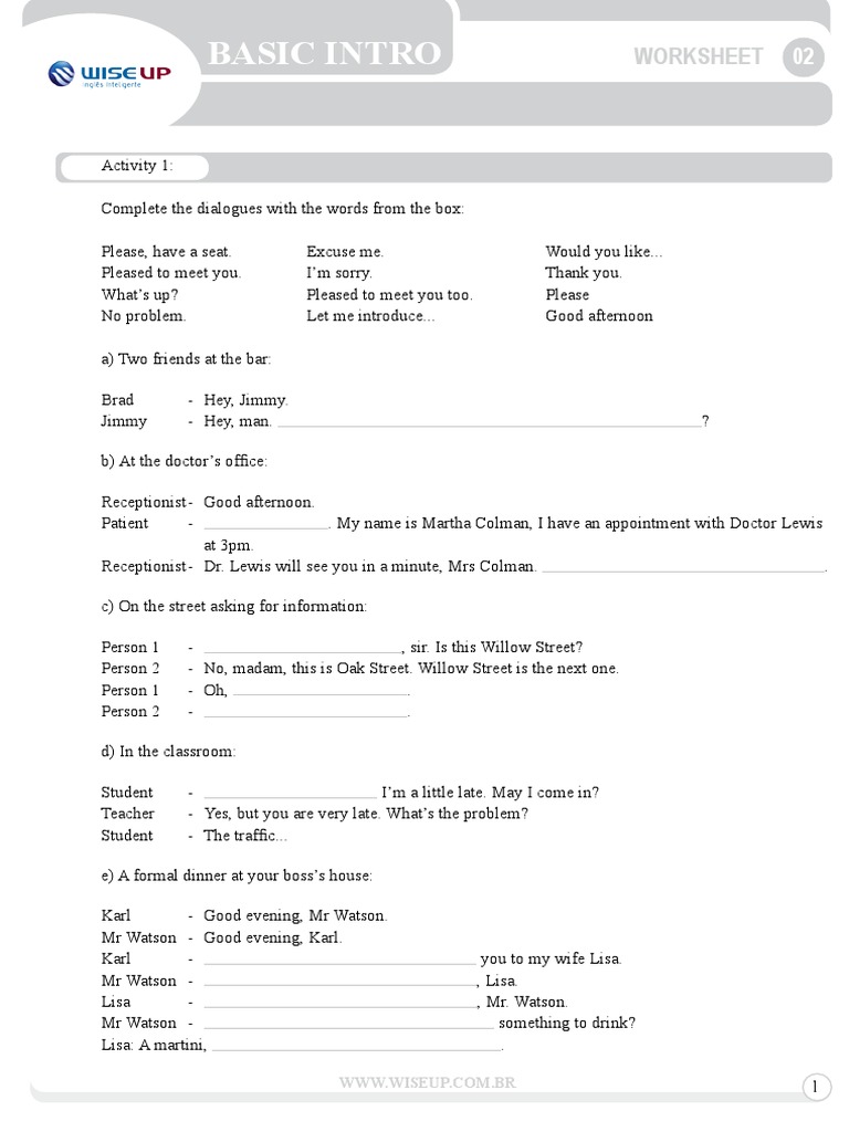 Basic Intro Worksheet 02 | PDF