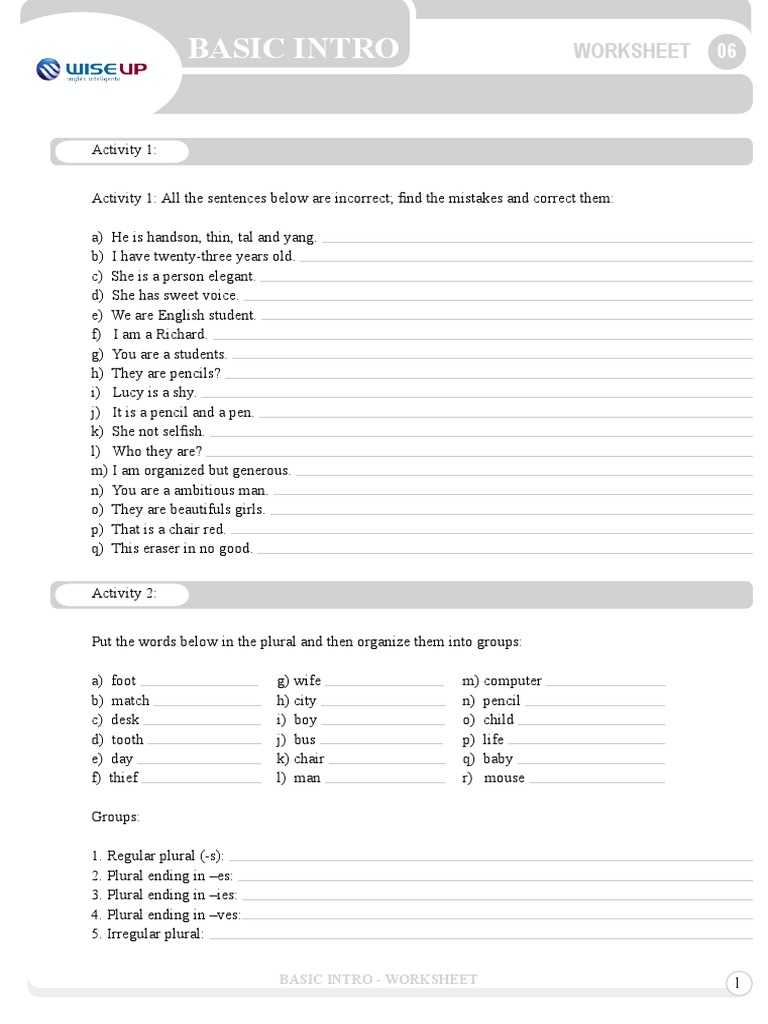 Basic Intro Worksheet 06 | PDF | Language Arts & Discipline | Young Adult