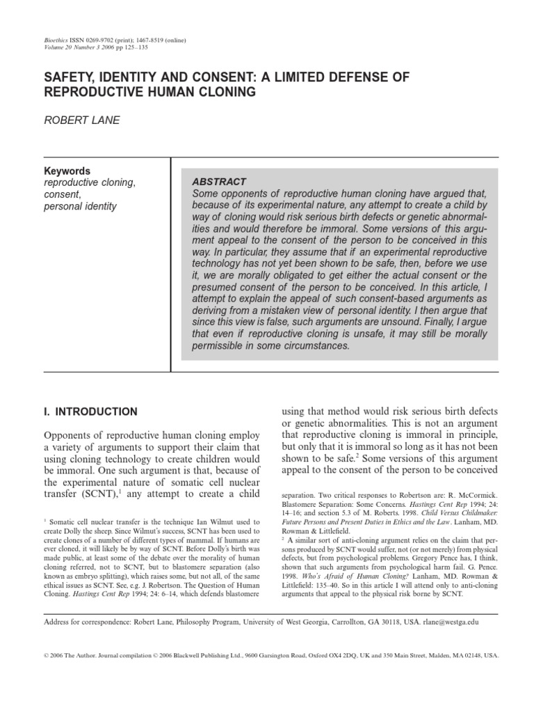 Safety, Identity and Consent A Limited Defense of Reproductive Human