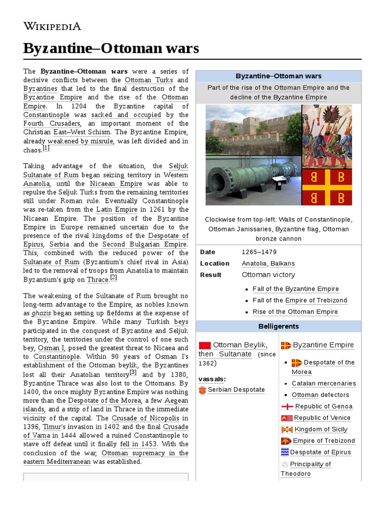 ByzantineOttoman Wars PDF Byzantine Empire Ottoman Empire