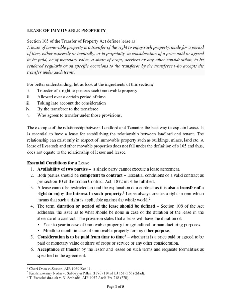 Lease of Immovable Property | PDF | Lease | Leasehold Estate