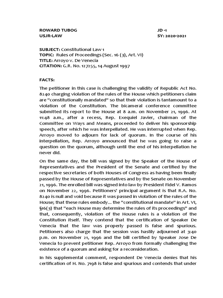 Arroyo v de venecia g r no 127255 pdf united states house of